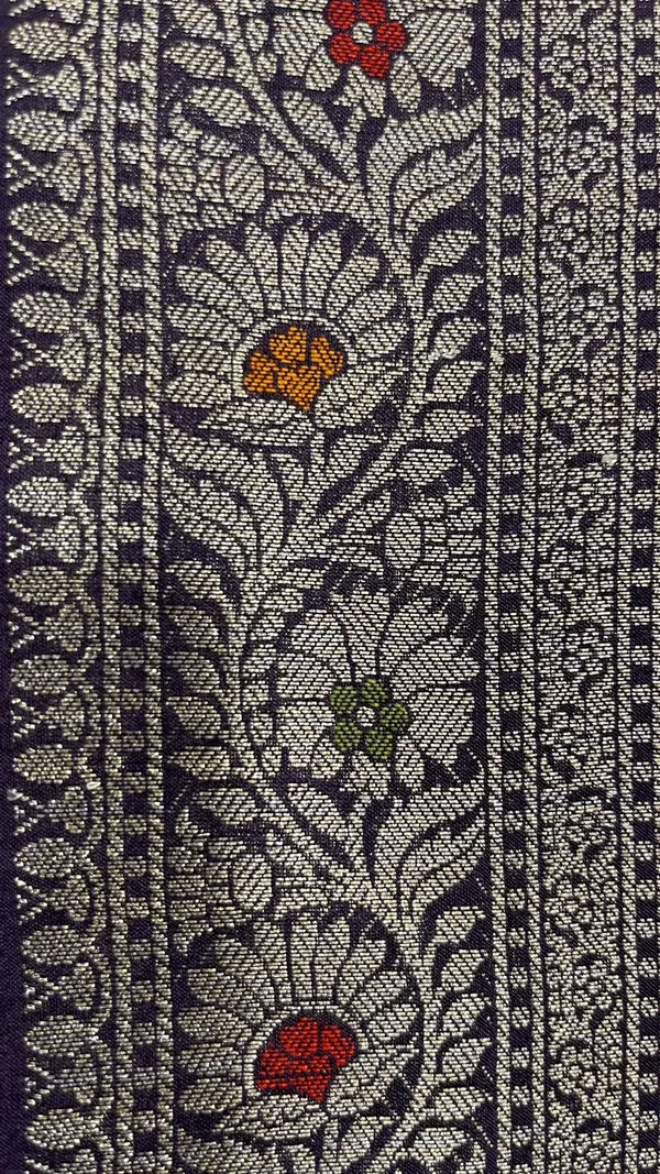 Humairah_Pure_Handwoven_Navy_Blue_Muga_Silk_Zari_Mina_Booti_Minakari_Jaal_Anchal_with_Minakari_Zari_Border_Banarasi_Saree_with_Navy_Blue_Blouse_piece