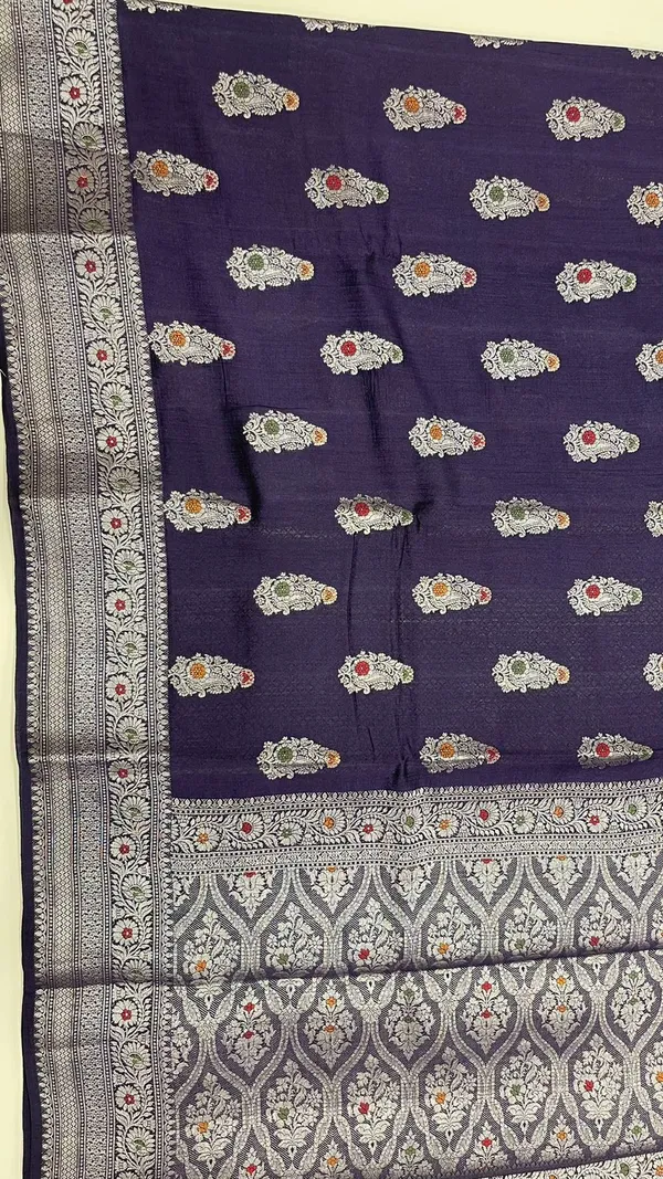 Humairah_Pure_Handwoven_Navy_Blue_Muga_Silk_Zari_Mina_Booti_Minakari_Jaal_Anchal_with_Minakari_Zari_Border_Banarasi_Saree_with_Navy_Blue_Blouse_piece