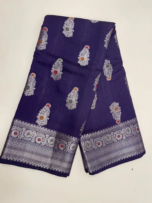 Humairah_Pure_Handwoven_Navy_Blue_Muga_Silk_Zari_Mina_Booti_Minakari_Jaal_Anchal_with_Minakari_Zari_Border_Banarasi_Saree_with_Navy_Blue_Blouse_piece