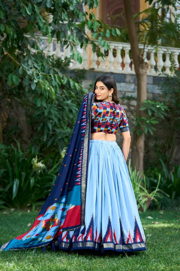 Sky_Blue_Purple_Color_Tussar_Silk_Printed_Navratri_Lehenga_Choli_For_Women