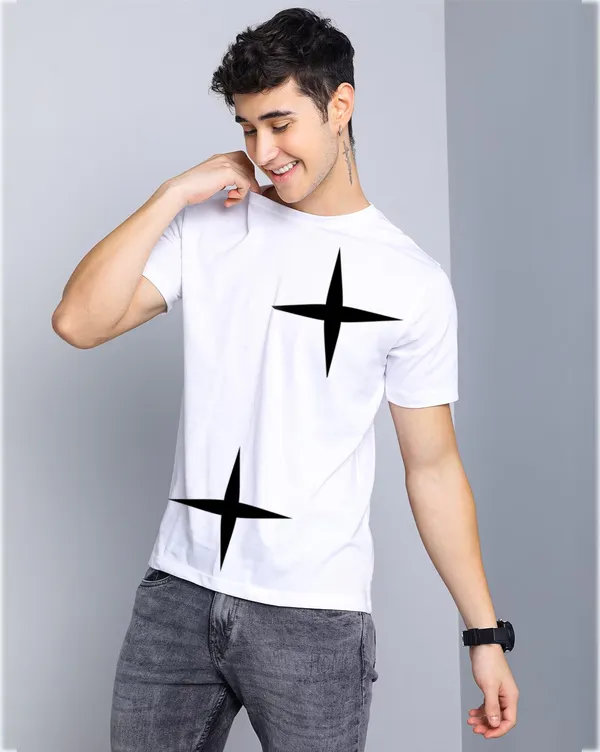 White_Star_Printed_Half_Sleeve_Cotton_T-Shirt_For_Men