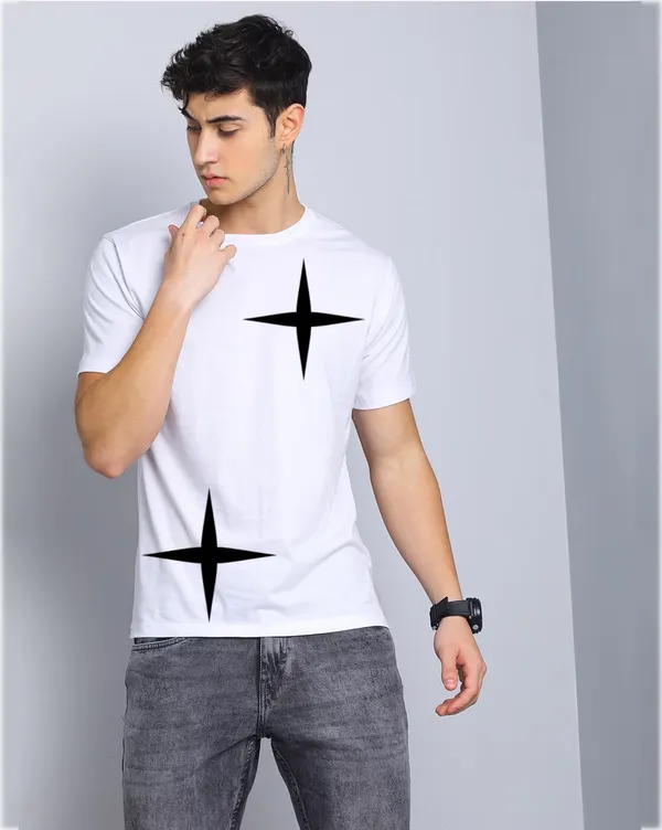 White_Star_Printed_Half_Sleeve_Cotton_T-Shirt_For_Men