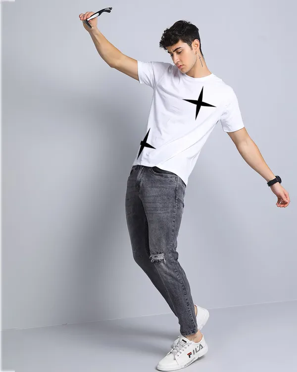 White_Star_Printed_Half_Sleeve_Cotton_T-Shirt_For_Men