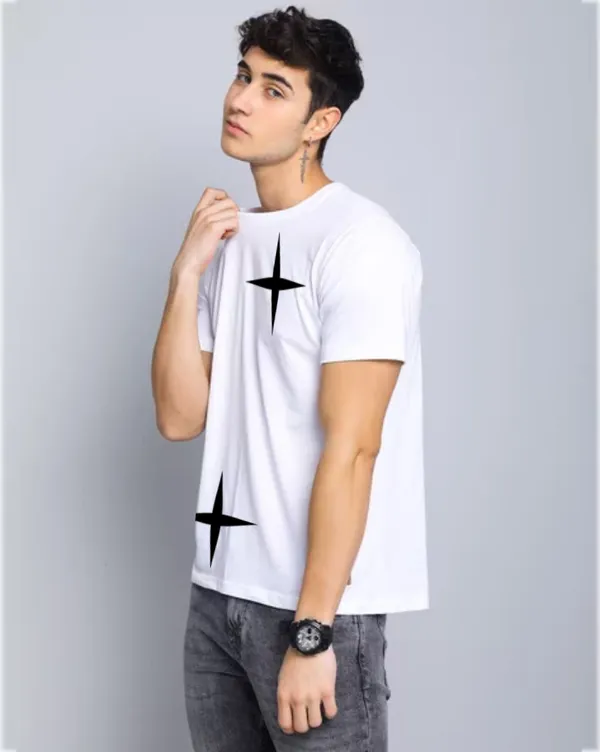 White_Star_Printed_Half_Sleeve_Cotton_T-Shirt_For_Men
