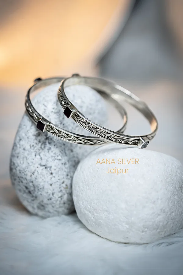 925_Pure_Sterling_Silver_|_Aabharan_Stone_Studded_Bangles_|_Well_Stamped_&_Hallmarked