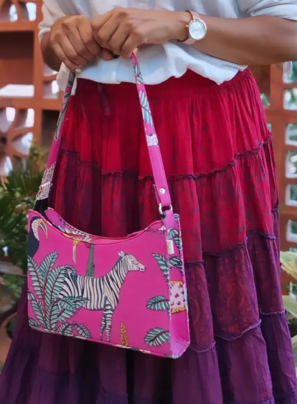 Pink_Handcrafted_Cotton_Printed_Baguette_Shoulder_Bag_With_Matching_Handle