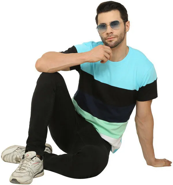 _Colorblock_Men_Round_Neck_Multicolor,_Light_Blue_T-Shirt