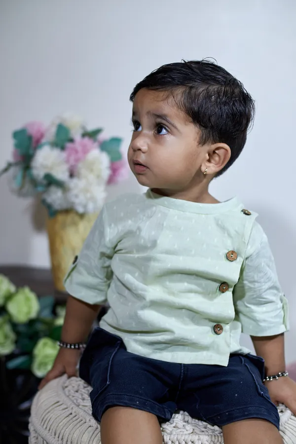 Pista_Green_Short_Kurta_For_Kids_|_Side_Buttoned