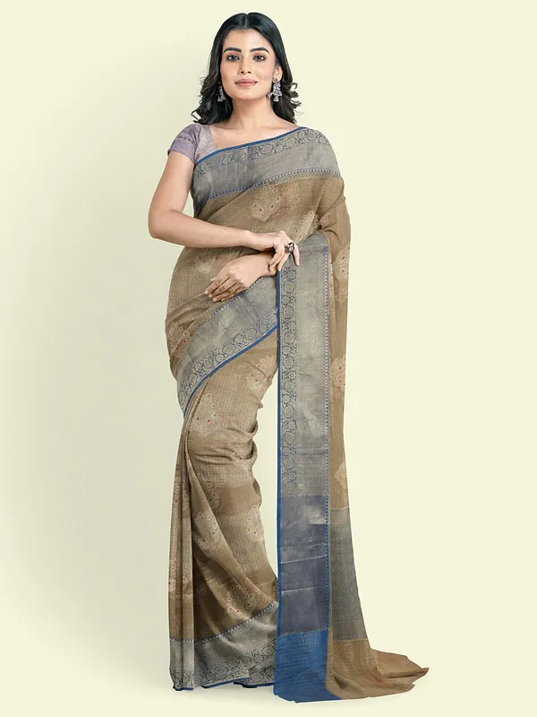 Grey_Cotton_Blend_Banarasi_Sarees_For_Women