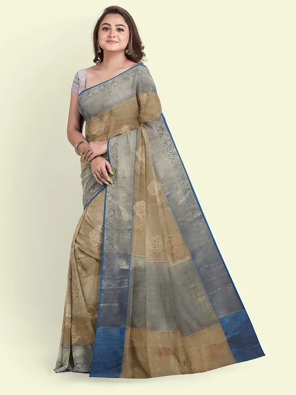 Grey_Cotton_Blend_Banarasi_Sarees_For_Women