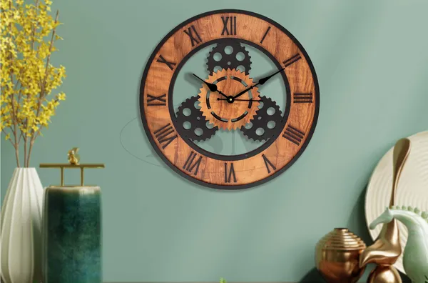 LASER_CUT_WOODEN_WALL_CLOCK_IVORY_BLACK__INCH_ROUND