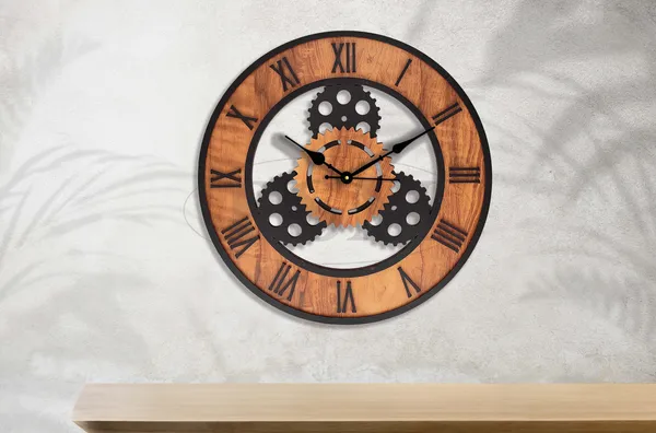 LASER_CUT_WOODEN_WALL_CLOCK_IVORY_BLACK__INCH_ROUND