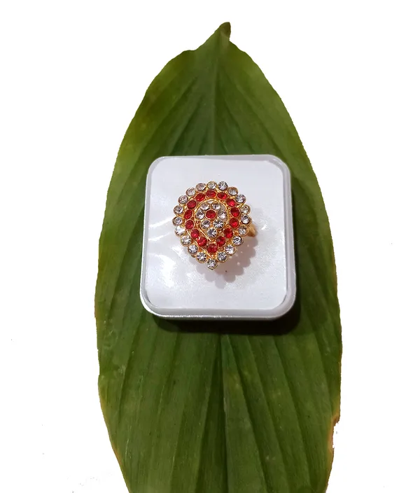 Assamese_Traditional_Gold_Plated_Red_White_Stone_Dugdugi_Design_Finger-Ring_For_Girls_&_Women