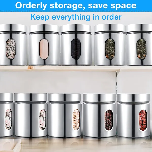 400ML_Stainless_Steel_Canister_Glass_Jar_With_Lid,Premium_Pantry_Organizers_Containers_&_Perfect_Kitchen_Storage_For_Canning_Cereal,Pasta_&_Beans_Containers_Set_Of_6