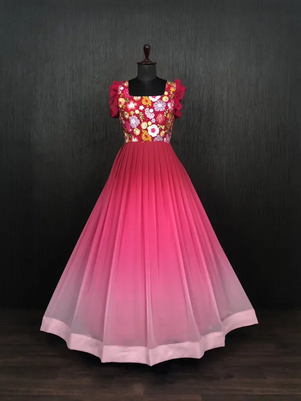 FOXDX_Women_Embroidered_Gown_Kurta_(Pink,_White_&_Maroon)