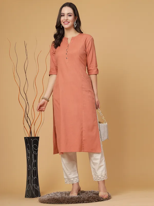 Light_Rust_Cotton_Solid_Straight_Kurta