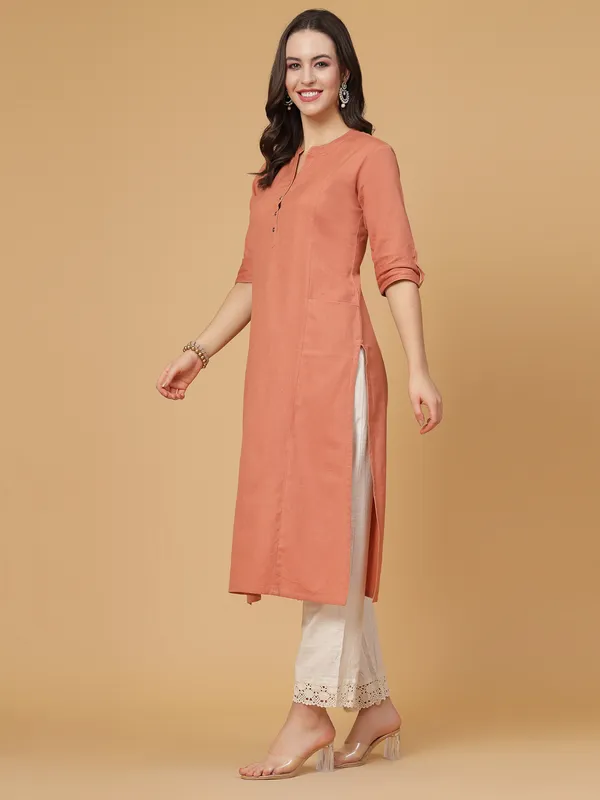 Light_Rust_Cotton_Solid_Straight_Kurta