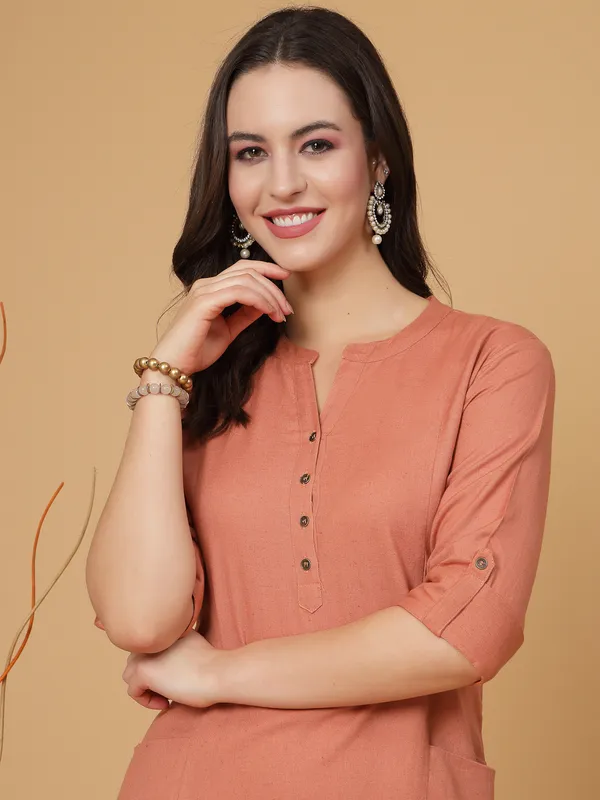 Light_Rust_Cotton_Solid_Straight_Kurta