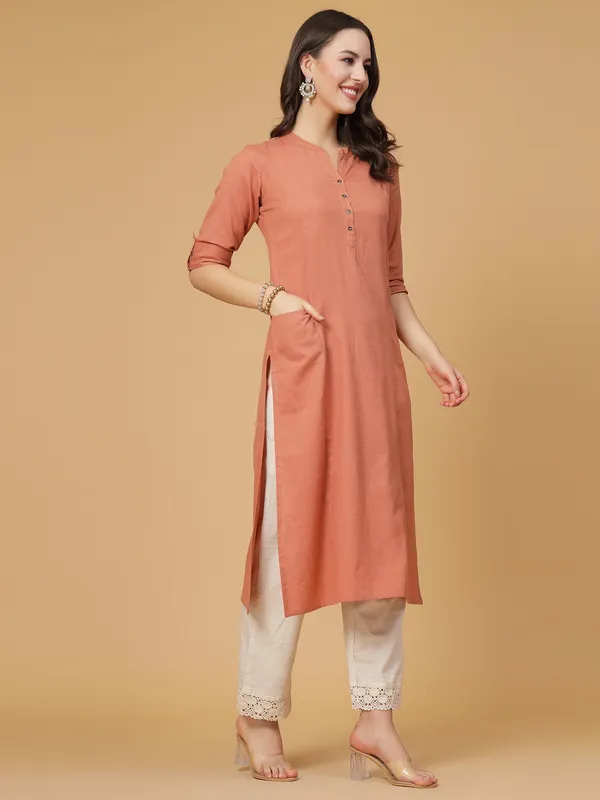 Light_Rust_Cotton_Solid_Straight_Kurta