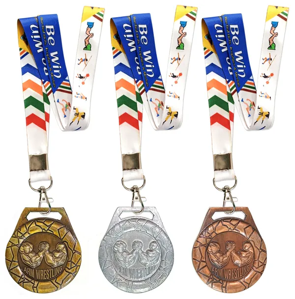 Pack_Of_3_3D_Arm_Wrestling_Medals_|_With_Satin_Ribbon_|_Size-3_Inch_Dia_|_Gold_&_Silver_&_Brown
