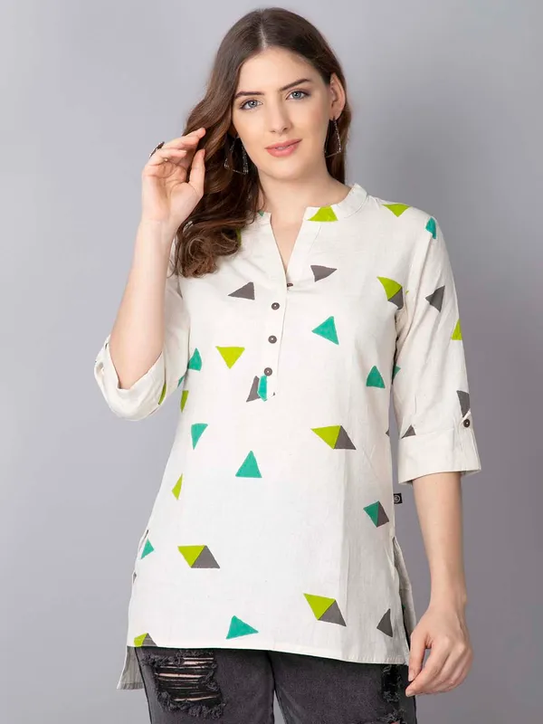 White_Cotton_Printed_Straight_Short_Kurti_(Multicolored)