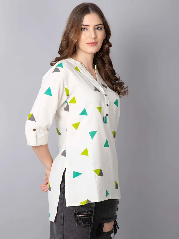 White_Cotton_Printed_Straight_Short_Kurti_(Multicolored)