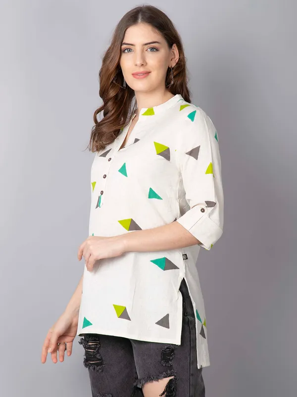 White_Cotton_Printed_Straight_Short_Kurti_(Multicolored)