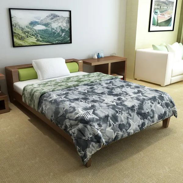 Abstract_Single_Comforter_for_Mild_Winter_(Polyester,_Green_&_Grey)