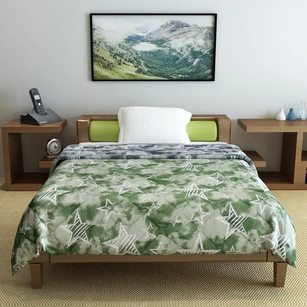 Abstract_Single_Comforter_for_Mild_Winter_(Polyester,_Green_&_Grey)