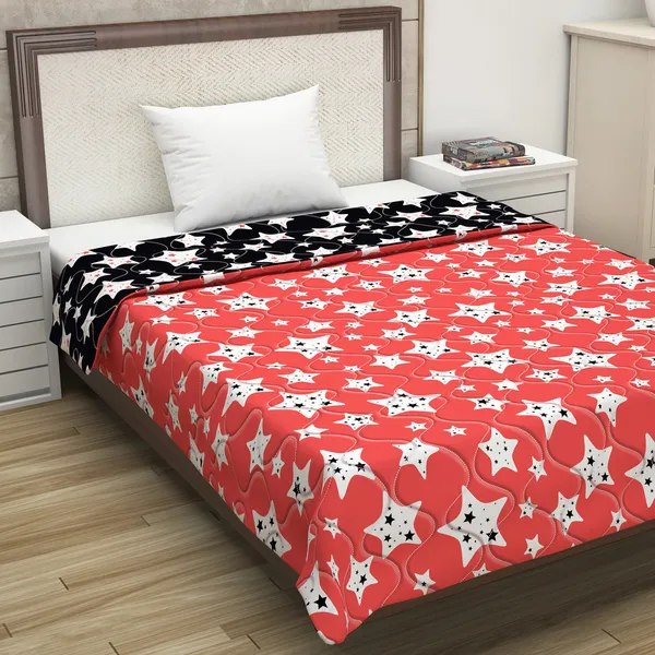 Abstract_Single_Comforter_for_Mild_Winter_(Polyester,_Black,_Peach)