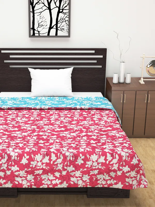 Floral_Double_Dohar_for_Mild_Winter_(Polyester,_Pink_and_Sky_Blue)