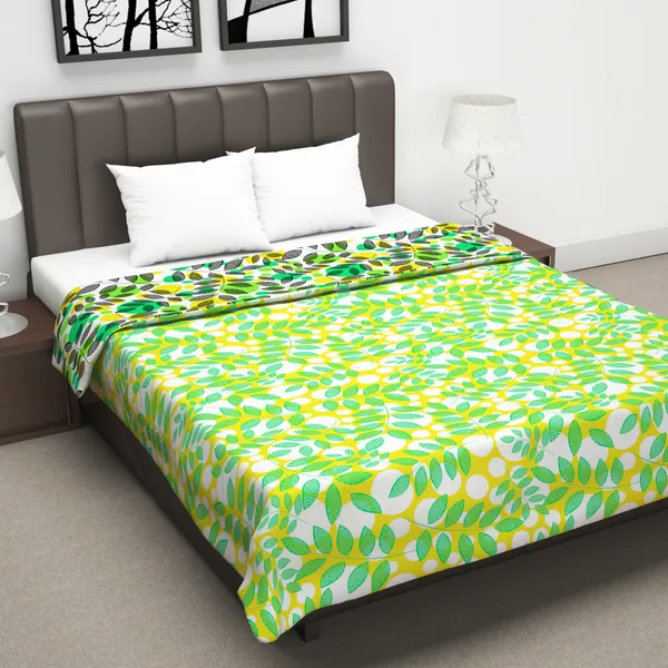 Floral_Double_Dohar_for_AC_Room_(Microfiber,_Green_and_Yellow)