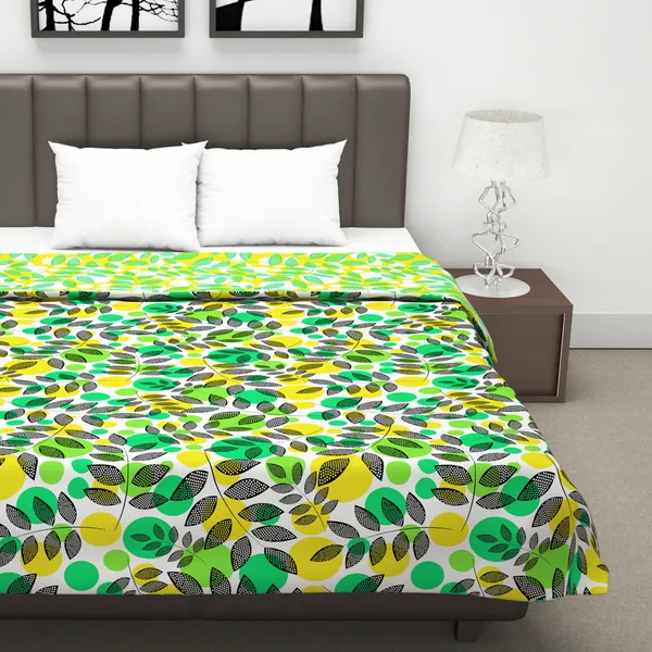 Floral_Double_Dohar_for_AC_Room_(Microfiber,_Green_and_Yellow)