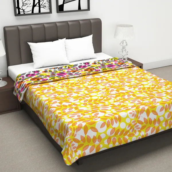 Floral_Double_Dohar_for_AC_Room_(Microfiber,_Pink_and_Yellow)