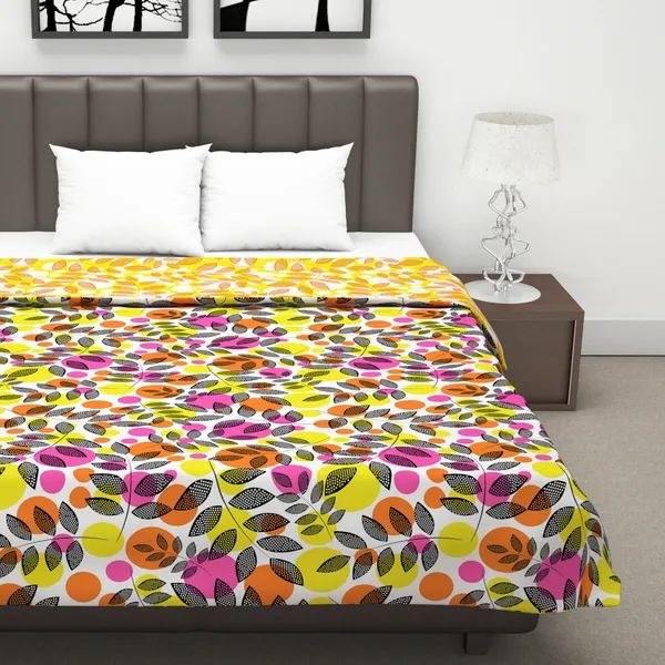 Floral_Double_Dohar_for_AC_Room_(Microfiber,_Pink_and_Yellow)