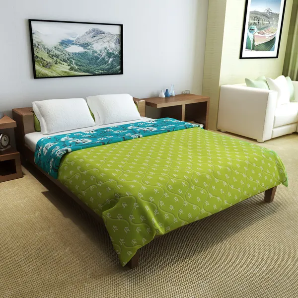 Floral_Double_Comforter_for_AC_Room_(Polyester,_Green_and_Sea_Green)