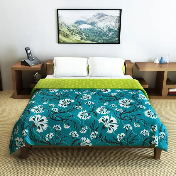 Floral_Double_Comforter_for_AC_Room_(Polyester,_Green_and_Sea_Green)