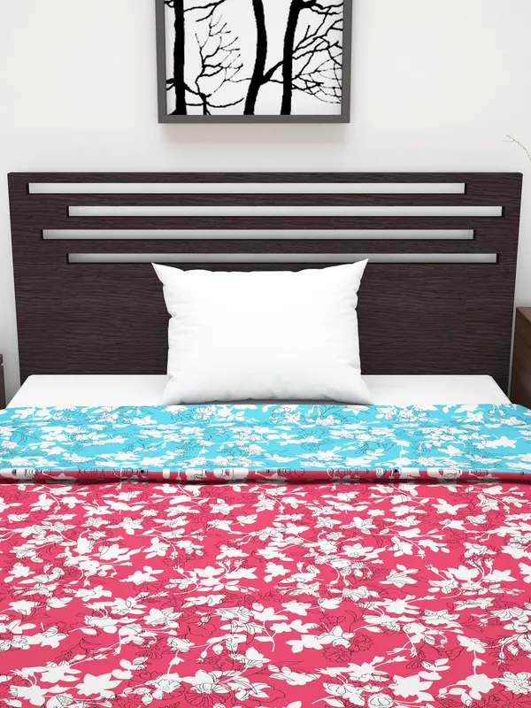 Floral_Single_Dohar_for_AC_Room_(Polyester,_Pink_and_Sky_Blue)