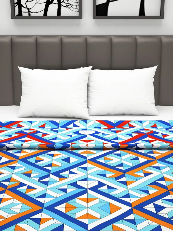 Geometric_Single_Dohar_for_AC_Room_(Polyester,_Sky_Blue_and_Orange)