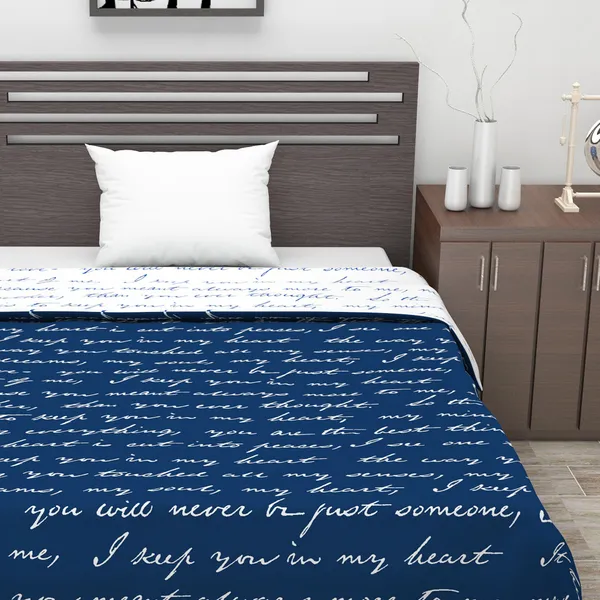 Text_Print_Single_Dohar_for_AC_Room_(Polyester,_Navy_Blue_and_White)