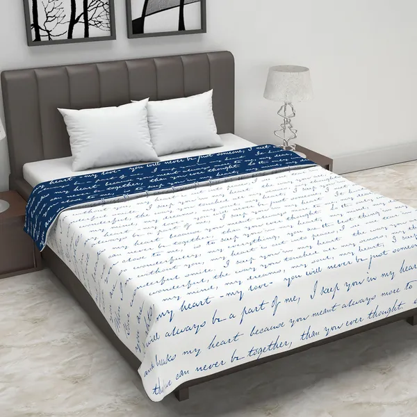 Text_Print_Double_Dohar_for_AC_Room_(Polyester,_Sky_Blue_and_White)