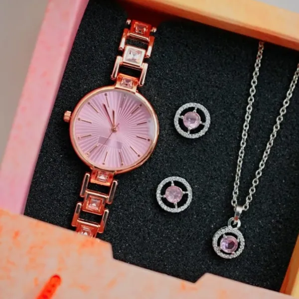 Special_Pink_Analog_Wrist_Watch_And_Pendant_Set_For_special_Gift_