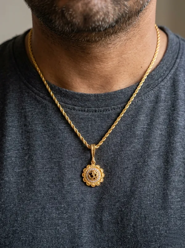 Men's_Gold_Plated_Sunburst_Om_Pendant_With_Twisted_Rope_Chain