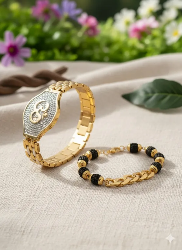 Men's_Gold-Plated_"Om"_Designer_Kada_&_Rudraksha_Fusion_Bracelet