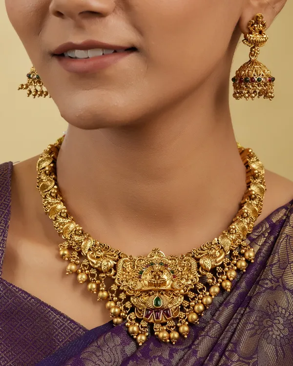 3D_Temple_Design_Antique_Gold_Plated_Necklace_Set_with_Jhumka_Earrings_for_Women