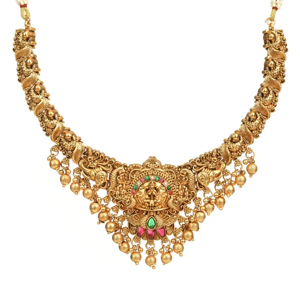 3D_Temple_Design_Antique_Gold_Plated_Necklace_Set_with_Jhumka_Earrings_for_Women