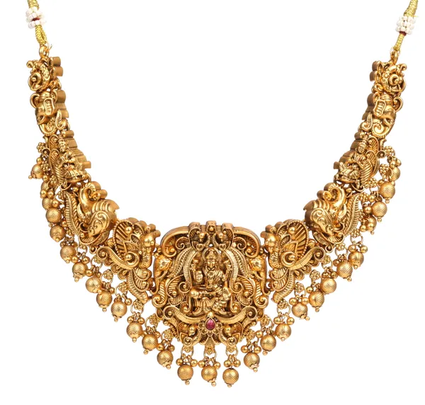 3D_Temple_Design_Antique_Gold_Plated_Necklace_Set_with_Jhumka_Earrings_for_Women