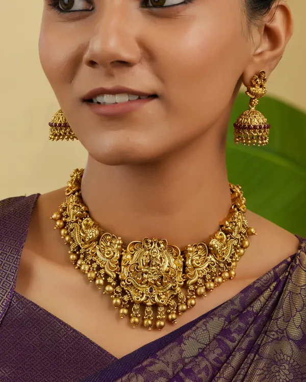 3D_Temple_Design_Antique_Gold_Plated_Necklace_Set_with_Jhumka_Earrings_for_Women