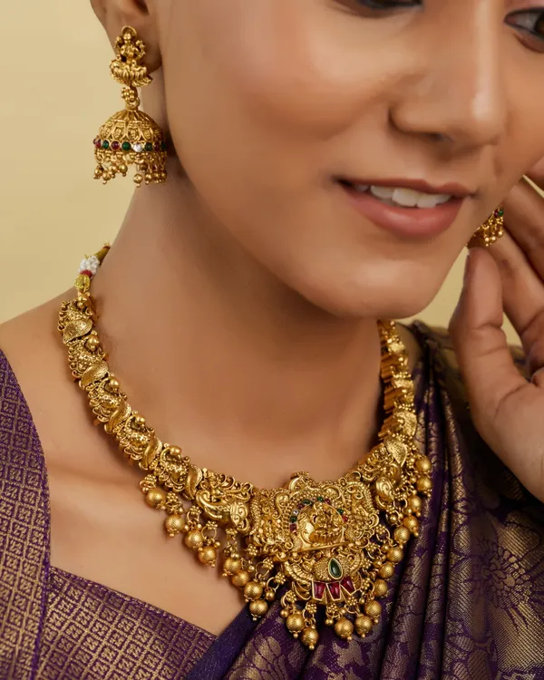 3D_Temple_Design_Antique_Gold_Plated_Necklace_Set_with_Jhumka_Earrings_for_Women