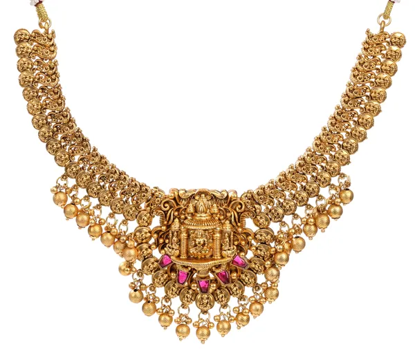 3D_Temple_Design_Antique_Gold_Plated_Necklace_Set_with_Jhumka_Earrings_for_Women